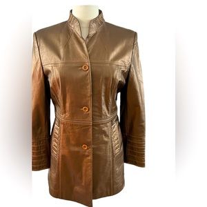 Nicola Berti Bronze Leather Long Jacket Size M